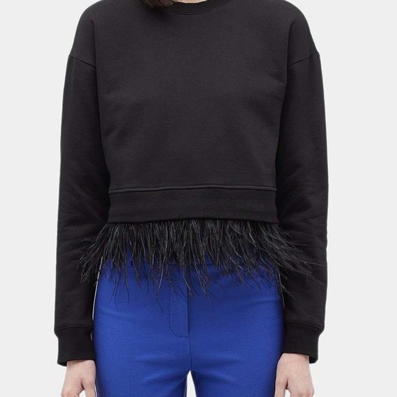 Derek Lam 10 Crosby Sweatshirt w/ Ostrich Feather Trim - Picture 5 of 7